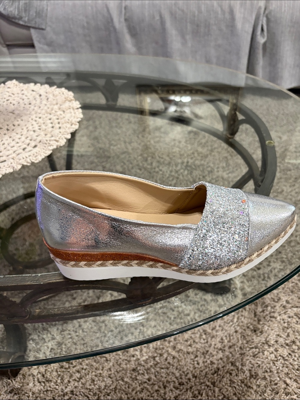 Silver Glitter Pointed Toe Slip-On Women's Shoe